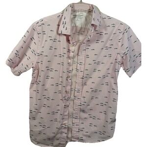 Banana Republic, Men's S, SS‎ Shirt, Luxe Poplin, Slim Fit Pink Fish Print
